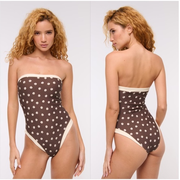 Abercrombie Marina One-Piece Swimsuit Strapless Brown and White Shell Pattern - Picture 1 of 8
